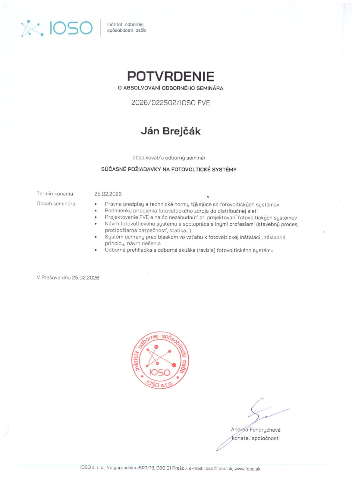 Potvrdenie fotovoltaicke systemy